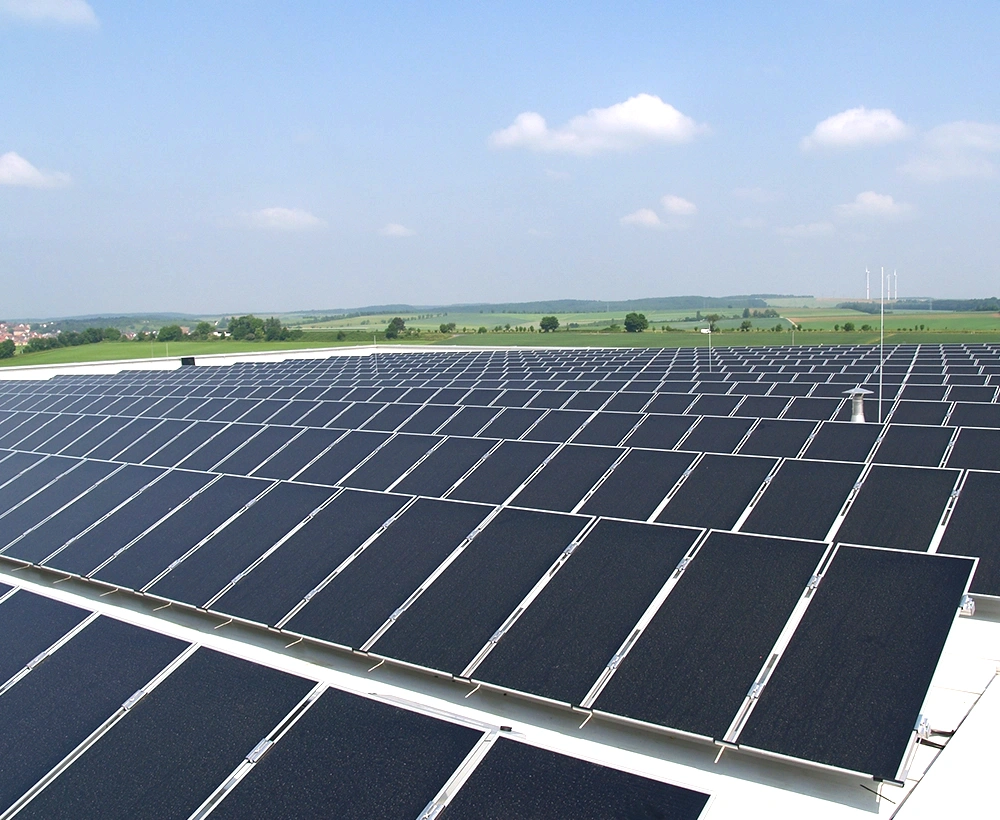 Company building at sunset